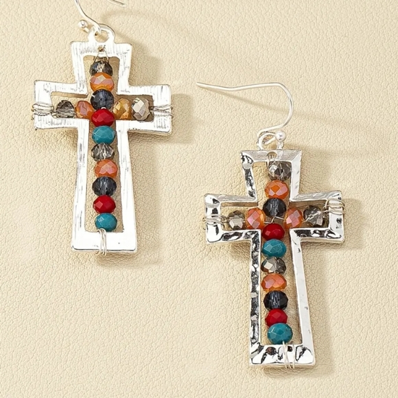 🆕 Cross Boho Beaded Earrings NWT - Picture 6 of 6